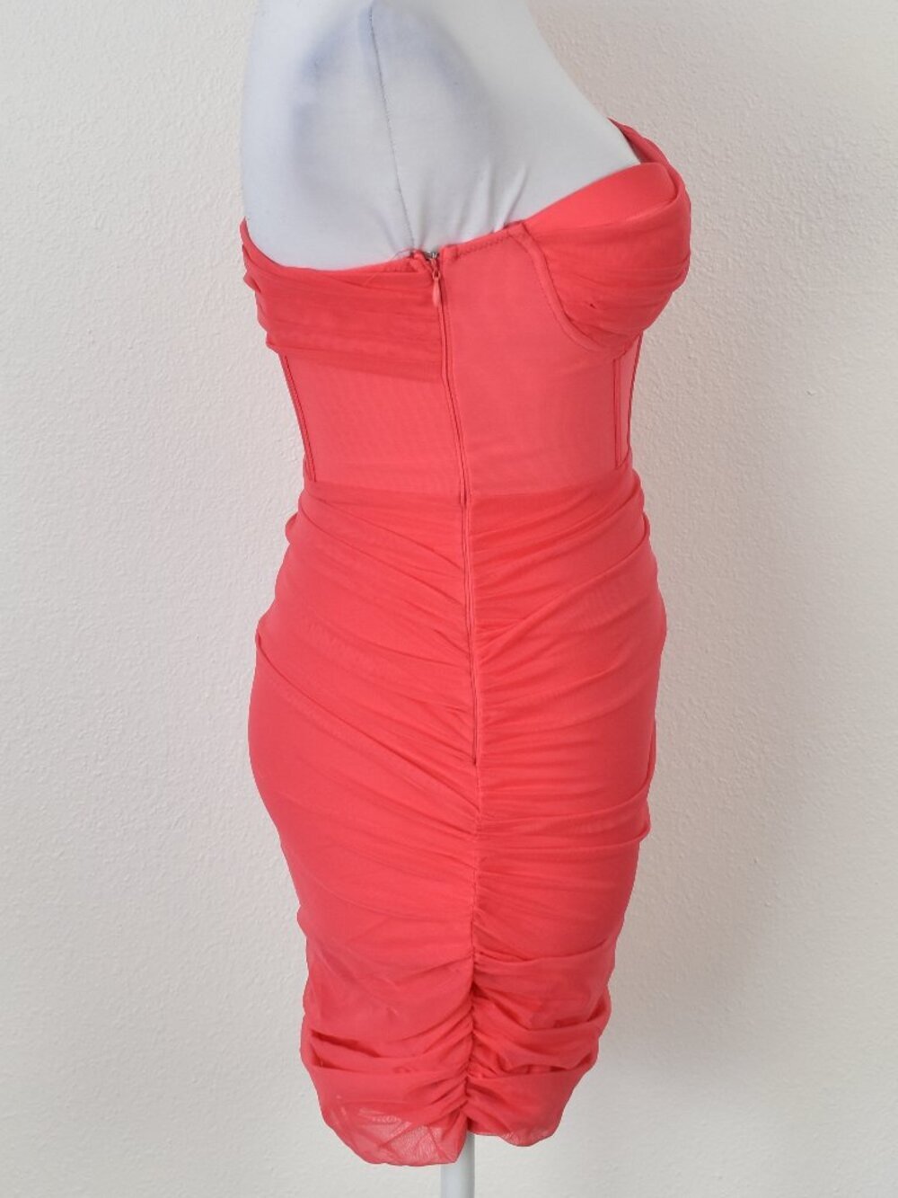 Oh Polly One For You Mesh Asymmetric Off Shoulder Mini Dress Pink - 2 - Picture 8 of 10